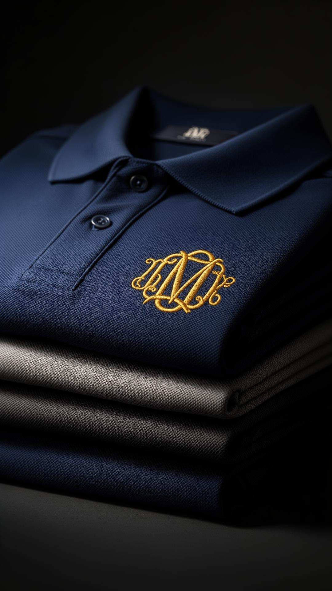 Stack of embroidered polos
